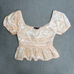 Forever 21 cream velvet peplum top puff sleeve romantic coquette blouse size M